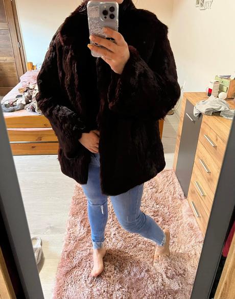 Burgundy luxusny zimny kozuch-kabat, xl
