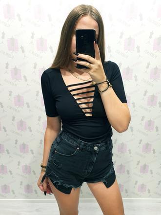 Extravagantný čierny top m, m