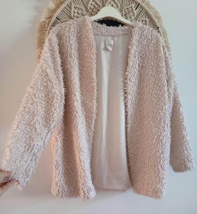 Dámsky huňatý kardigán / sako h&m púdrová ružová, h&m,s