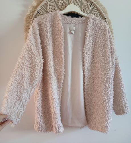 Dámsky huňatý kardigán / sako h&m  púdrová ružová, h&m,s