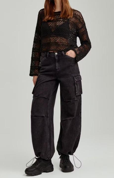 Široké čierne džínsy/rifle s vysokým pasom, house,38