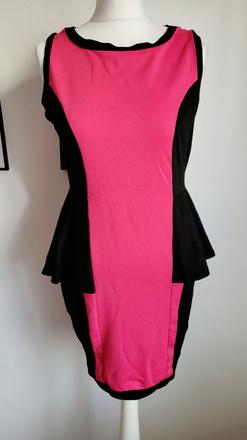 Ružovo cierne saty. velkost m. s volanom, m