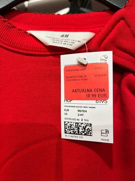 Veľ. 98/104 zn. h&m nové krásne červené šatičky, h&m,98 / 104