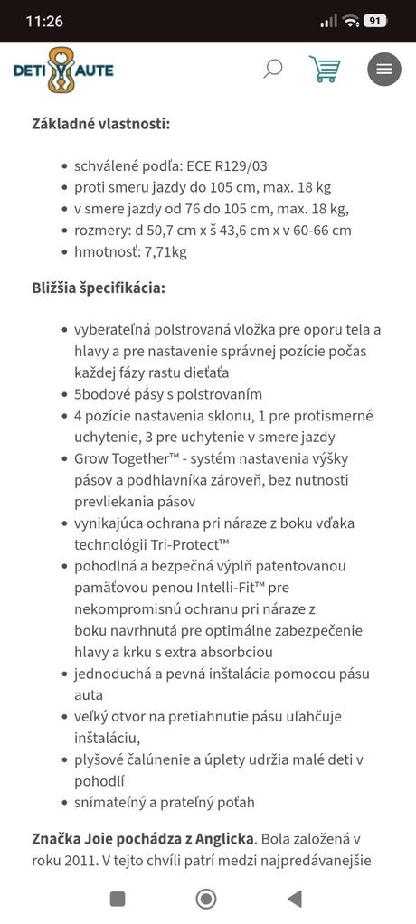 Autosedačka joie steadi 0/18kg už len 1ks, joie