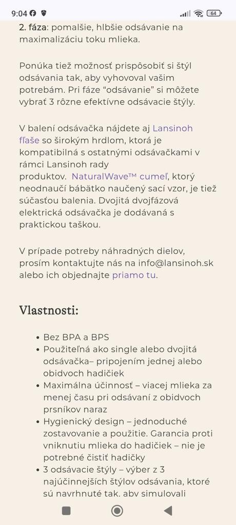 Dvojfázová elektrická odsávačka lansinoh,