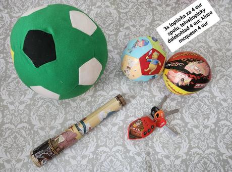 Loptičky 3 ks, kľúče cars na baterky, ďalekohľad,