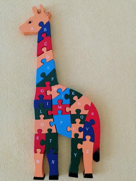 Edukačná drevená žirafa - abeceda, čísla, 