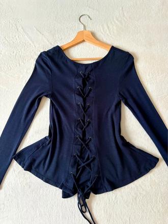 Tmavomodrá blúzka so šnurovaním na chrbte, gate,xs