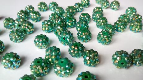 Akrylové shamballa korálky zelené, 