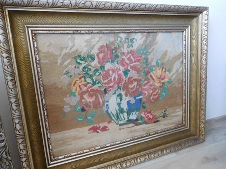 Obrazy vyšívané krížiková výšivka -v drevenom ráme, 