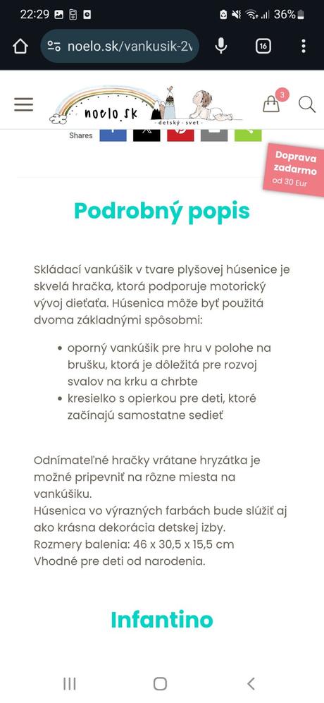 Infantino vankúš húsenica, 