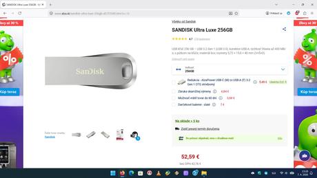 Usb kľúč sandisk 256, micro sd karta samsung 128, 