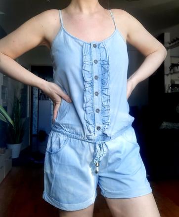 Bledomodrý riflový overal, denim co,40