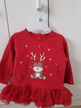 Vianočné šaty + pančuchy 6-9mesiacov, 74
