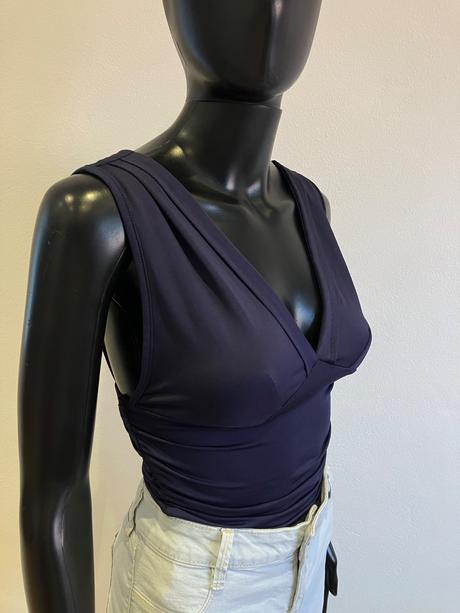 Dámske tričko nariasené tmavomodré shein (xs), xs