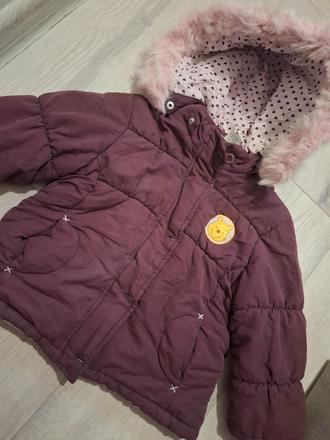 Zimná bunda s mackom pu s kožušinovou kapucňou, c&a,92