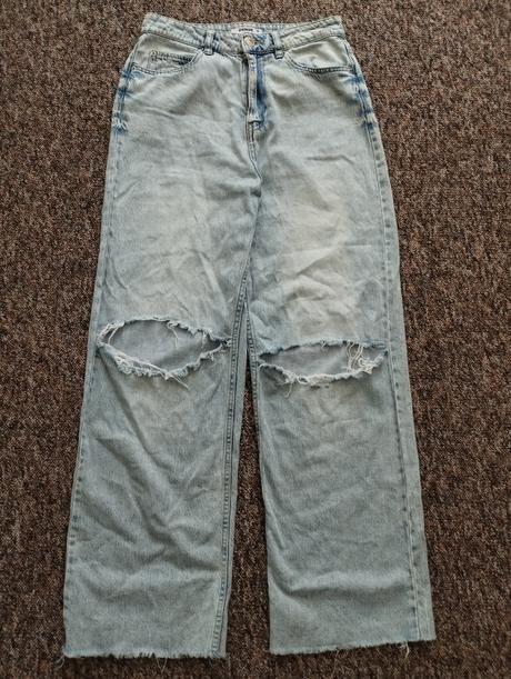 Moderné roztrhané rifle, denim,36