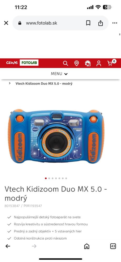 Vtech kidizoom duo smart fotoaparát pre deti modrý,