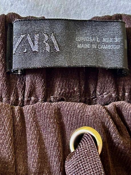 Tmavohnedé široké nohavice zn.zara č.l pás na gumu, zara,l