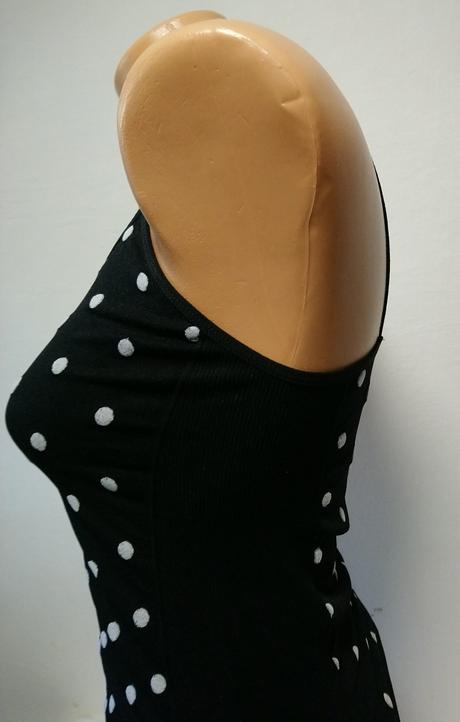 Dámsky čierny elastický top s bodkami, xs