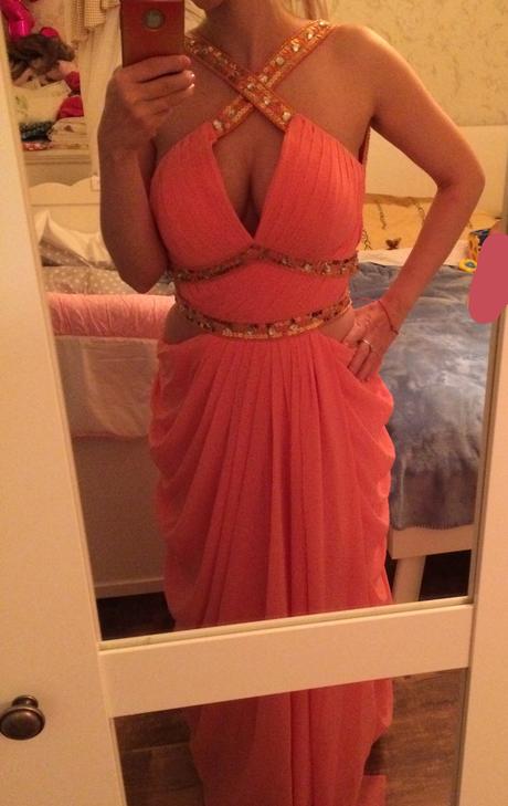 Extravagantné lososové šaty, xs