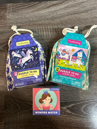 Mudpuppy detske puzzle vo vrecuškach a pexeso,