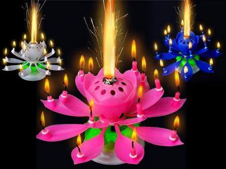 Hrací kvet na tortu so sviečkami a fontánou,