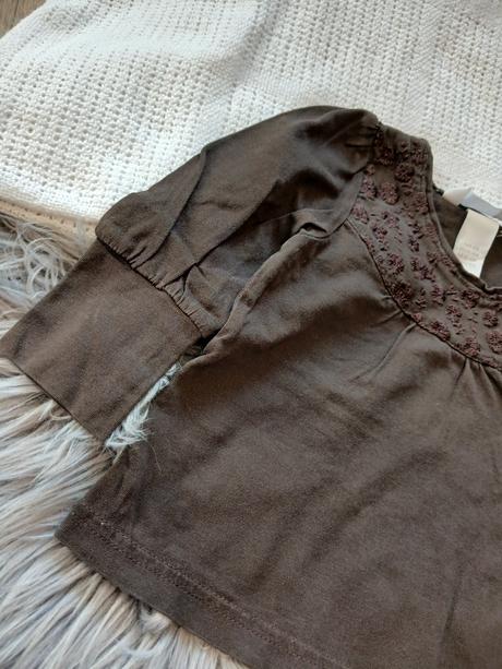 Dievčenské tričko s kvetmi tmavohnedé h&m (68), h&m,68