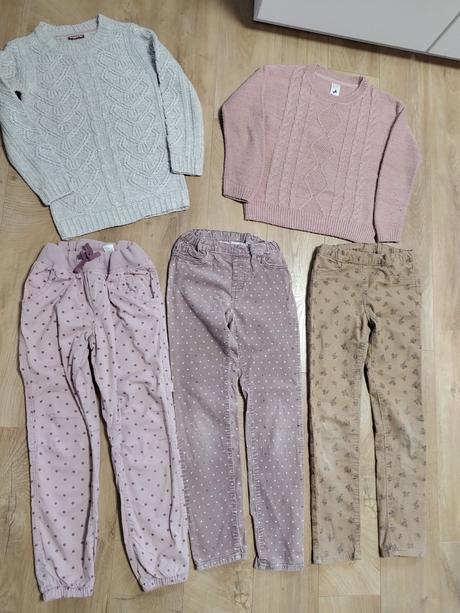 2x pletene pulovre+3x nohavice h&m, palomino,134