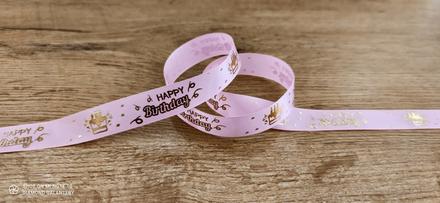 Ozdobná stuha 25 mm - happy birthday - ružová,modr, 