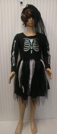 Strašidelný kostým šaty skeleton, 7-8r, 122-128 cm, 