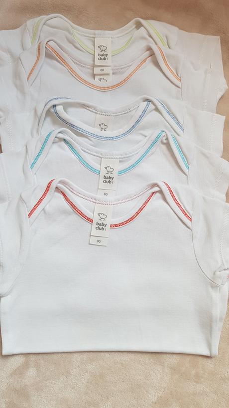 C&a biele body 5 ks s krátkym rukávom 9-12m, c&a,80