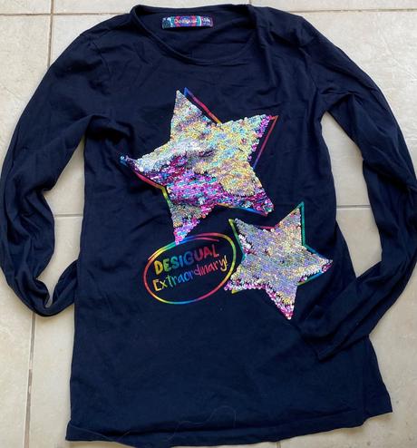 Nádherné tričko s premienacími flitrami 1xoblečené, desigual,164