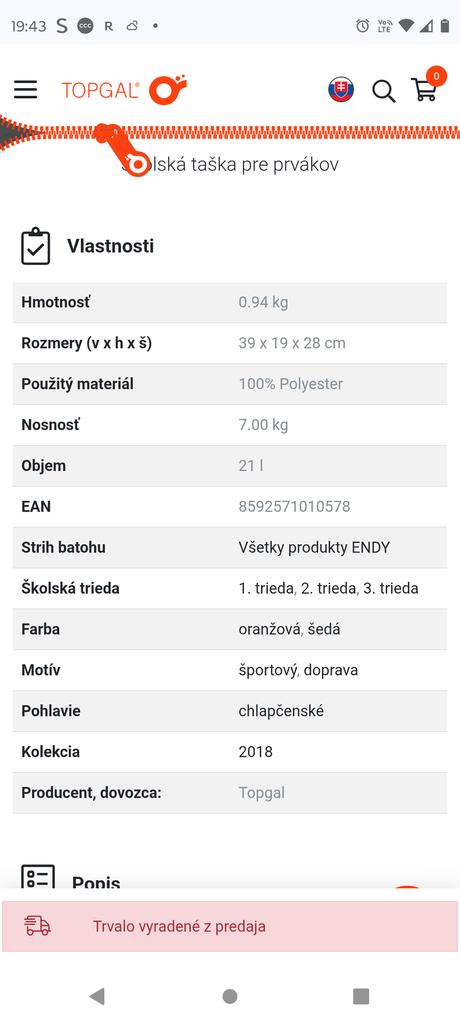 Školská taška topgal, 