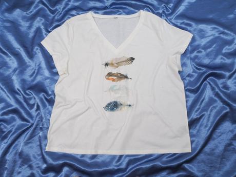 Kvalitné biele tričko s pierkami, xl