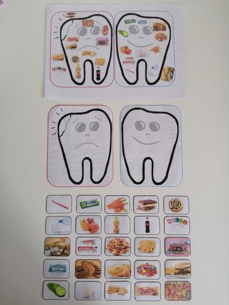 28 ks montessori kartičiek - zúbky a strava,