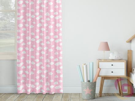 Detský záves obláčiky na ružovom podklade,