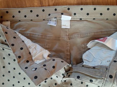 Bavlnené, bodkované, strečové nohavice, bonprix,40