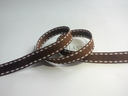 Stuha rypsova 10 mm - hneda s bielym prešitím, 