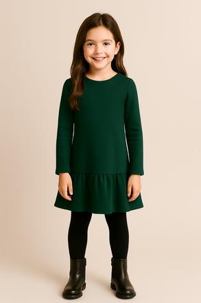 Dievčenské tmavozelené šaty s volánom, 128 - 158