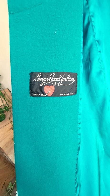 Vintage značkový vlnený smaragdovozelený kabát, m