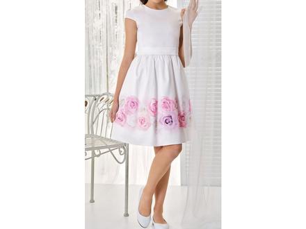 Dievčenské biele šaty s kvetinovou potlačou ruží, 152