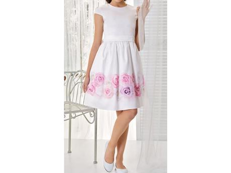 Dievčenské biele šaty s kvetinovou potlačou ruží, 152