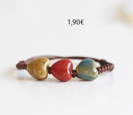 Náramky s keramickými srdiečkami,viac ks-zľava, 