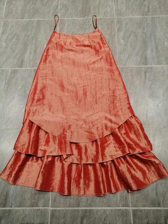 Hrdzavá maxi sukňa z taftu v36, 36