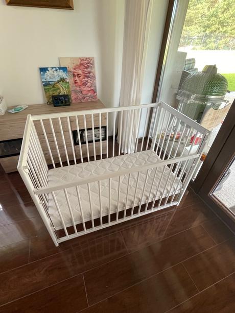 Biela detska postielka s matracom, šírka (cm): 60,dĺžka (cm): 120