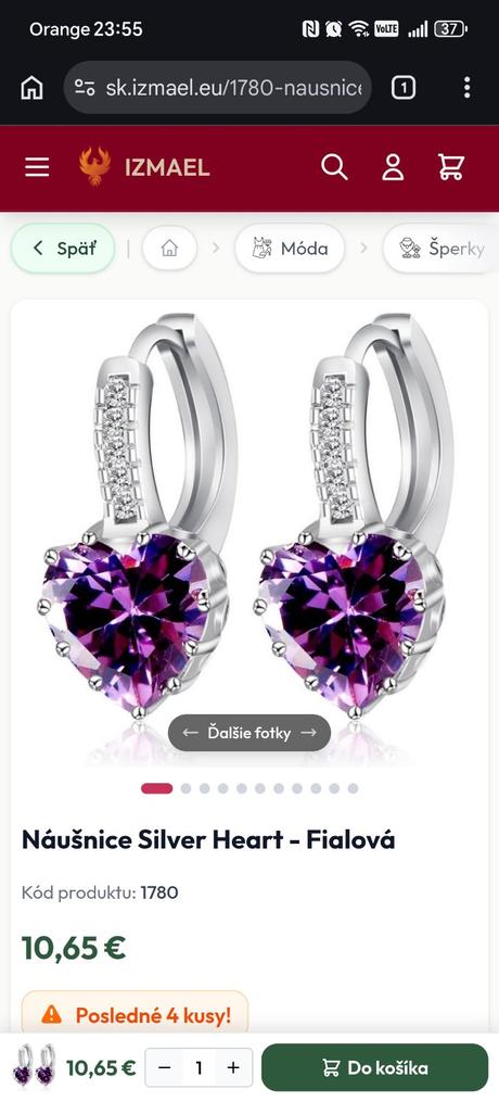 Náušnice fialové srdiečka, 