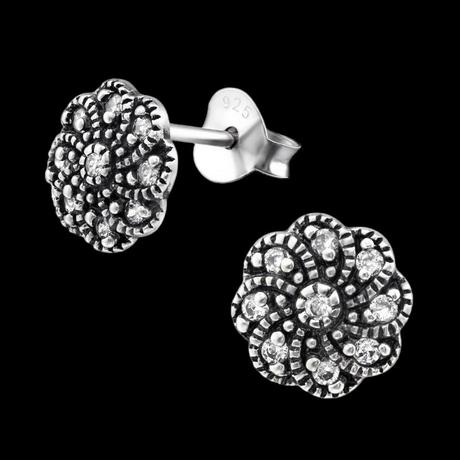 Strieborné puzetové náušnice kvetiny,