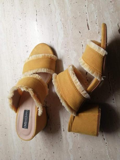 Horčicové semišové sľapky, 36