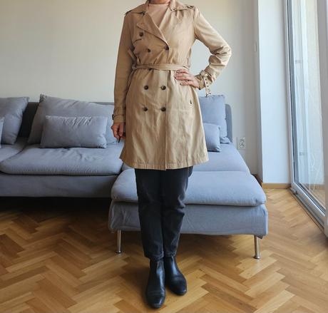 Tenký béžový trench coat trenčkot  s opaskom, timeout,m